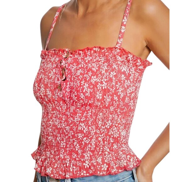 Roxy Secret Sister Crop Top Smocked Floral Red White 90s XS NWT - Picture 1 of 15